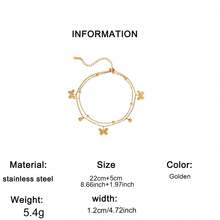 1pc Stainless Steel Double Layer Stacked Women's Anklet, Thin O-Chain Double Layer Foot Jewelry With 3D Embossed Butterfly And Round Bead Pendant, Beach Vacation Style, Gold Color, Fresh Summer Beach Outing Accessory For Sandals And Strappy Shoes, Photo-Ready, 2026 Qixi Valentine's Day, Versatile Foot Accessory - Anklets - View 11