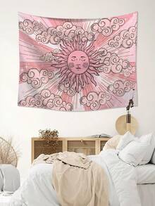 1pc Cloud & Sun Pattern Tapestry, Fabric Wall Blanket For Home Wall Decor, Flag For Room, Room Decor, Tapestry, Wall Art ,Room Stuffs, Flags For Room, Home Decor, Wall Tapestry, Pink Tapestry - Pink - View 7