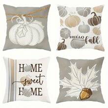 4PCS Digital Print Throw Pillows Neutral Pumpkin Maple Acorn Print Autumn Farmhouse Sofa Decor Cushions - Multicolor - View 12