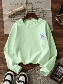 Tween Girl 1pc Printed Long Sleeve T-Shirt, Suitable For Girls' Autumn/Winter Top, Young Student Children's Clothing, Suitable For Outerwear And Layering - Mint Green - View 5