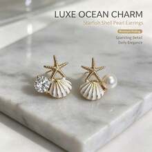 1 Pair Starfish Shell Stud Earrings, Luxury Niche High-End Versatile Dreamy Pink Starfish Earrings - Starfish Shells - View 2