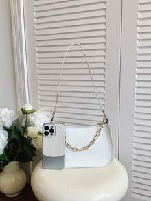 Bolso de hombro y axila con cadena y relieve de cocodrilo de moda - Blanco - Ver 4