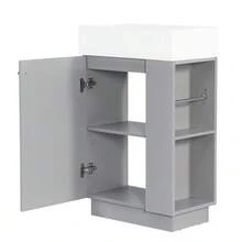 Freestanding 55cm Bathroom Vanity Unit With Grooved Wood Look, High-Quality Ceramic Basin, Removable Toilet Roll Holder And Clever Storage – Tap Not Included, Grey - Grey - View 6