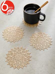8pcs/set Hollow Out Flower Pvc Placemats (4pcs) And Coasters (4pcs), Washable, Easy To Clean, Wipeable, Non-slip, Heat Resistant, For Holiday, Wedding, Party And Festival Table Decoration - Gold - View 12