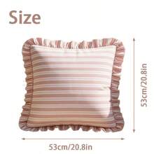 1pc Striped Ruffle Pillow Case, Bohemian, Soft Square Decorative Cushion Cover, Country Style Light-Colored Striped Sofa Bed Home Decor, No Inner Core - Blue - View 3