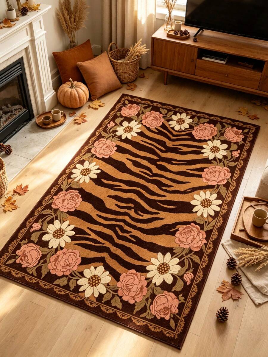 1pc Tiger Stripe Pattern Floor Mat, Bathroom Mat, Bathroom Rug, Door Mat, Small Rug, Carpet, Floor Mat, Home Decor, Area Rug, Outdoor Mat, Home Decor, Area Carpet, Bedroom Rug, Washable Carpet - Multicolor - View 1