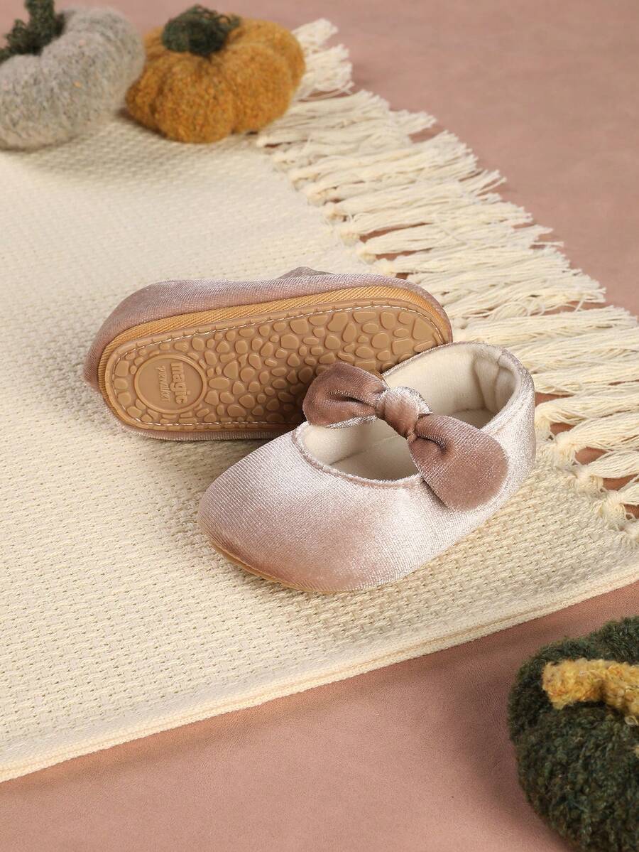 1 Pair Velvet Bow Red Princess Shoes For Infant Girls, Non-Slip Soft ...