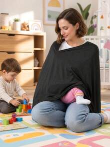 1pc New Multifunctional Black Nursing Cover, Outdoor Privacy Cover, Summer Thin Nursing Cover, Outdoor Multi-Use Stroller Sunshade, Lightweight Baby Carrier Cover, Comfortable Soft Breathable, Convenient To Carry, Indoor And Outdoor Universal, Unisex For Baby Boys And Girls, Newborn Essential, Great Gift, Baby Products, Baby Feeding - Ultimate Black - View 2