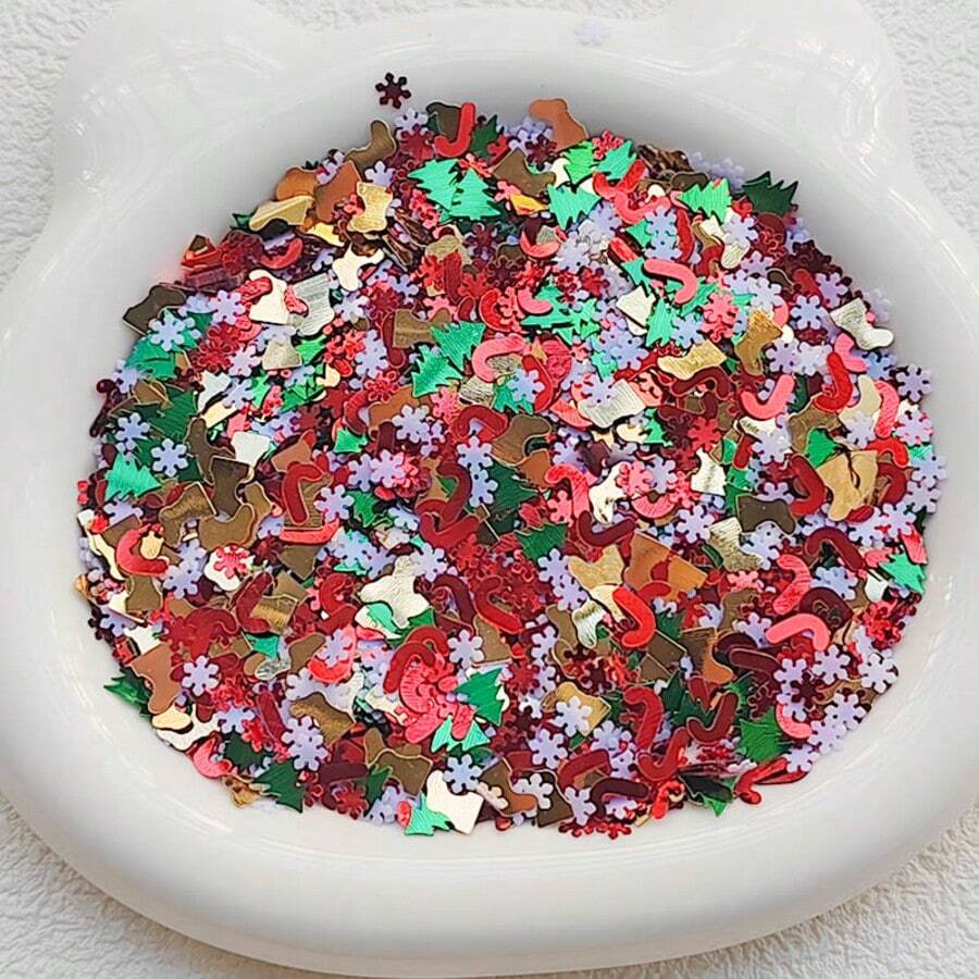 15g Random Color Christmas Style Snowflake Christmas Tree Cane Design Glitter, Used For Holiday Decoration, DIY Nail Accessories, And Makeup Crafts - Color - View 1