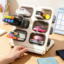 [1 buah Organizer Meja Multifungsi], 3 Kompartemen Penyimpanan Kosmetik, Tempat Pena Plastik Transparan, Desain Miring Buram, Tempat Alat Tulis/Pena Multifungsi, Penyimpanan Kuas Makeup/Lipstik, Kotak Pena Meja Rumah Hemat Ruang, Rak Pena Meja Kantor, Kotak Alat Tulis Siswa Berlapis, Rak Penyimpanan Kuas Kosmetik - MultiWarna - View 7