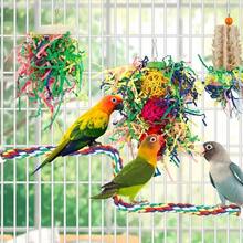 2pcs Random Style Bird Toy Set Climbing Cotton Rope Colorful Vine Ball Random Raffia Grass Small And Medium Parrot Chewing Grinding Teeth Chewing Toy Bird Cage Hanging Ornament Pet Supplies - A+B - View 8