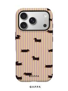 GIIPPA 1件粉黃色垂直條紋背景搭配臘腸狗圖案設計手機殼，適用於Phone 17 Pro Max，兼容Phone 16 Pro Max、15 Pro Max、14 Pro Max，韓系高端時尚趣味手機殼，兼容11/12/13/14/15/16 Pro Max Plus，優雅設計男女皆宜，適合送給女友的聖誕節、情人節、復活節、婚禮季及生日完美禮物 - 粉色 - 查看 1