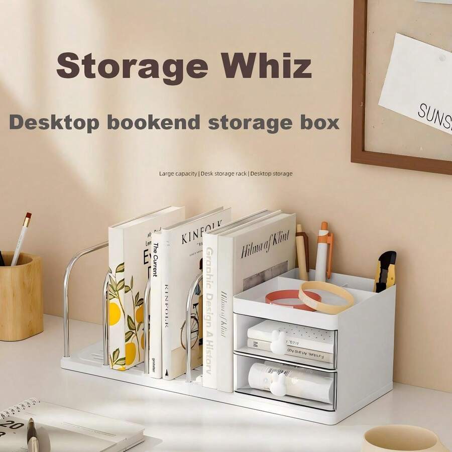 Desktop Book Stand Organizer Storage Box For Students Desk Books & Workbooks Office Desktop Storage Organizer - Plastic Steel Combination Book Stand Storage Box - View 1