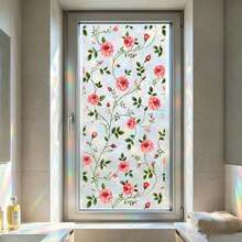 3D Rainbow Effect Floral Window Privacy Film, Static Cling Stained Glass Stickers, Removable Heat Control Anti-UV Glass Cover For Living Room Bathroom Bedroom Office Kitchen Decor - Rose Glass Sticker - View 4