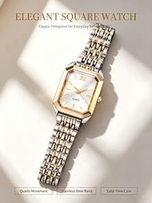 Two-Tone Quartz Watch With Two-Tone Band, Perfect Birthday Gift, Versatile For Daily Wear, Back To School, Christmas Outfit - Gold - View 4