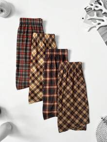 4er Set Herren karierte Boxershorts, elastische lockere Pyjamahosen, lässige bequeme Boxershorts, elastischer Bund, mehrfarbige Kombination - Verschiedenfarbig - Übersicht 9