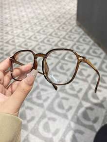 1對女款棕色鉚釘幾何輕量眼鏡，Y2K風格配件，透明鏡片，適合日常通勤與返校季 - 無色 - 查看 4
