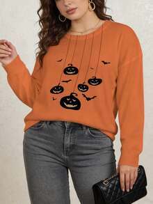 ASHKATIA Women's Plus Size Halloween Sweater, Crew Neck Pullover Long Sleeve - Multicolor - View 12