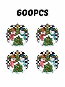 2/4/600入聖誕派對圓形餐墊 黑白格紋、雪人、聖誕樹與紅冬青莓 13.78英吋亞麻材質 防滑耐熱可機洗 - 彩色 - 查看 12