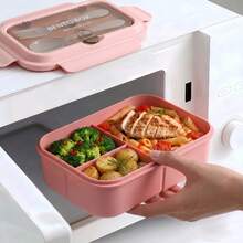 1pc Pink Bento Box, Compartment Food Storage Container, Lunch Box With Spoon And Fork, Microwave Food Storage Box, Leak-Proof Snack Box - Multicolor - View 7