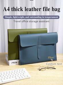 Custom Text Logo Personalized A4 Document Bag, Waterproof Envelope-Style File Storage Bag With Snap Button, Portable Business Folder Bag, Suitable For Office, Travel, School Paper, Receipt And Laptop Storage, Unisex Multi-Color Thickened Leather Folder - Multicolor - View 1