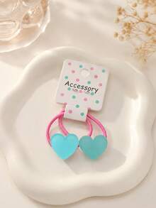 2pcs Girls Neon Color Contrast Star Heart Flower Thumb Hair Ties Suitable For Daily Matching - Multicolor - View 3