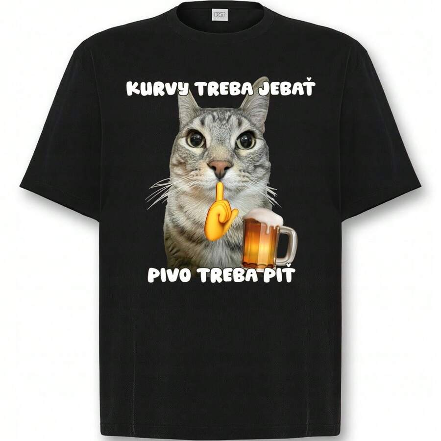 Vintage-T-Shirt SCHWARZ PIVO TREBA PIT PRINT LUSTIG FÜR KOLLEGEN [M]Sommer-Oberteile - Schwarz - Übersicht 1