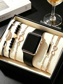 Casual Fashion Silicone LED Electronic Watch And Bracelet Set, Holiday Gift, Daily Strap, Back To School - Black - View 7