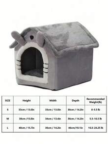 All-Season Pet Villa Bed, Semi-Enclosed Cat & Dog House, Warm Anti-Slip House-Shaped Pet Bed - Grey - View 3