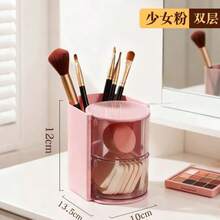 1pc Rotating Cosmetic Storage Box - With Drawers, Ideal For Storing Makeup Brushes, Combs, Various Makeup Tools, Powder Puffs, Lipsticks, Perfect Gift For Back To School, Graduation, Holidays, Parties, Girlfriend, Mom, Best Friend. Essential Summer Makeup Storage - View 14