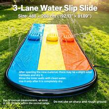 1 pieza Tobogán de agua para 3 personas + 3 tablas deslizantes inflables, Tobogán de agua para el césped, Tapete de juego de agua para el patio trasero con tablas deslizantes inflables de color aleatorio, Perfecto para entretenimiento de verano, Tobogán de agua para fiesta familiar en el patio trasero - B - Ver 10