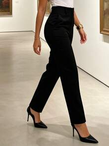 FASHION MO FEMININE - 3283 Tailored Pants, High Waist, With Side Pockets, Straight Leg, Elegant, Formal, Modern, Blogger, Vibrant Colors National Shipping New Collection - 黑色 - 查看 4