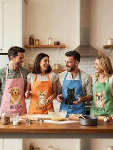Personalized Pet Portrait Apron, Custom Dog Or Cat Photo Kitchen Apron, Fun Cooking Apron, Customized Image Apron, Pet Lover Pet Owner Home Chef BBQ Baking Kitchen Gift For Women Men Family Friends - Multicolor - View 2