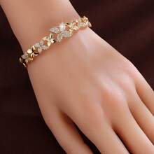 1pc Exquisite Geometric Windmill Leaf Shaped Design Cubic Zirconia Inlaid Women's Bracelet - Multicolor - View 9