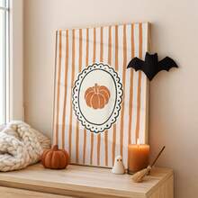 1pc Frameless Cozy Rustic Striped Pumpkin Fall Harvest Wall Art Canvas Poster, Vintage Whimsical Halloween Decor For Bedroom, Living Room, Apartment, Dorm, Modern Home Decoration, Best Gift Choice - Cartoon - View 1