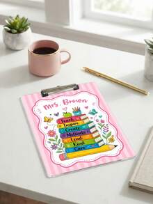 1pc Custom Teacher Name Striped Clipboard, Personalized Rainbow Stack Book Inspire Quote Writing Clip Board,Teacher Appreciation Gift,Back To School,Office Desk Decor,Teacher Gift,Teacher Planning Board - Multicolor - View 8
