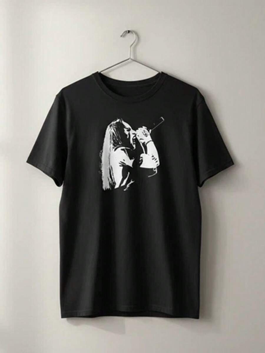 Maglietta nera con silhouette di microfono da cantante rock T411 - nero - Visualizzare 1
