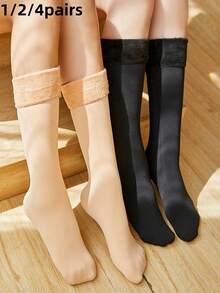 2 Pairs Autumn/Winter Warm Snow Socks, Thermal Lined Thick Long Socks - Multicolor - View 9