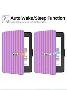 Vertical Stripe Pattern Protective Case For 7/6.8/6 Inch Kindle Paperwhite (12th/11th/10th/7th/6th/5th Generation - 2024) | Kindle E-Reader Colorsoft Signature Edition Accessory, Cute Minimalist Protective Case With Hand Strap, Suitable As A Gift For Colleagues And Friends - Multicolor - View 7