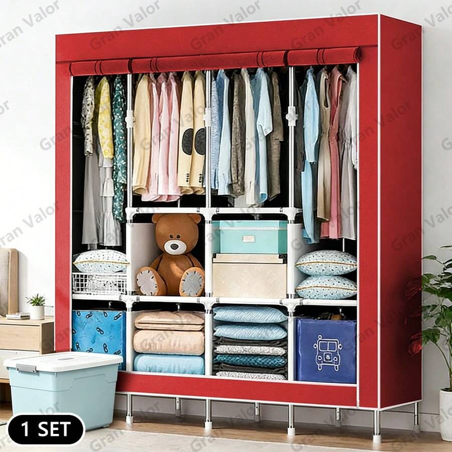 LÈRFM [MXBTG+]170*170 Assembled Closet Wardrobe Rack Bedroom Storage - 紅色 - 查看 1
