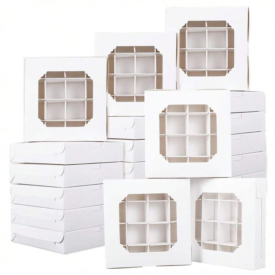 10/20pcs Elegant Chocolate Candy Boxes With Transparent Window, 5.9x5.9x1.38 Inches, 16 Cavities, Suitable For Birthday, Wedding And Other Occasions - View 1