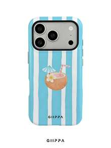 GIIPPA 1件天藍色條紋背景搭配椰子圖案設計手機殼，適用於Phone 17 Pro Max，相容Phone 16 Pro Max、15 Pro Max、14 Pro Max，韓系高端時尚趣味手機殼，相容11/12/13/14/15/16 Pro Max Plus，優雅設計男女皆宜，聖誕節、情人節、復活節、婚禮季與生日送女友的完美禮物！ - 天藍 - 查看 1