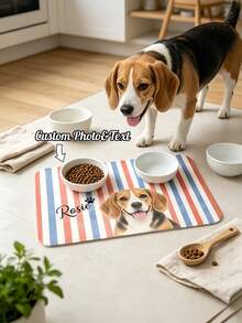 1件客製化寵物照片與姓名餵食墊，個性化狗貓碗墊，防滑寵物食物餐墊，客製寵物肖像用餐墊，防水餵食站地墊，幼犬幼貓用餐墊，狗媽媽禮物，貓奴禮物，居家地板保護墊 - 彩色 - 查看 2