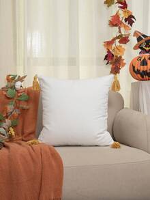 1 Stück/2 Stücke bunte Blumenmuster Kissenbezug, quadratischer Kissenbezug aus Segeltuch, Stickerei mit Schlaufen-Garn und Eck-Quasten-Akzenten, Halloween dekorativer Kissenbezug, Wohnzimmer Schlafzimmer Veranda Sofa, Landhausstil tägliche Heimdekoration, ganzjährig, ohne Füllung, 45*45cm - Verschiedenfarbig - Übersicht 5