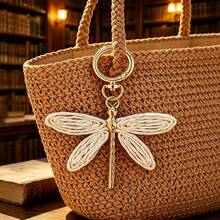 MESHUOKAI 1pc Colorful Dragonfly Raffia Keychain, Handmade Bohemian Style Pendant, Cute Animal Charm, Suitable For Bags And Wallets, Ideal Holiday Birthday Gift - Multicolor - View 11