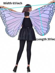 Women's 2 Piece Butterfly Halloween Cosplay Accessory Set Printed Fabric Wings Antenna Headband Fairy Party Costume Kit Fall - Purple - View 6