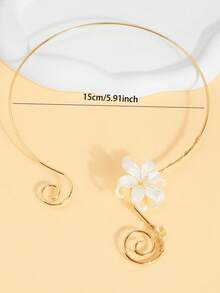 1pc French Vintage White Flower Open Collar Necklace, Fashionable 3D Personalized Party Necklace For Women - Multicolor - View 4