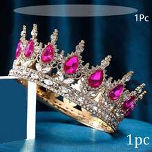 1件镶钻巴洛克风格选美皇冠，闪亮公主/女王蛋糕装饰 - 彩色 - 查看 19