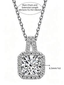 1 pieza Collar con colgante de plata de ley S925 para mujer, colgante de moissanita redonda de 1 quilate, joyería de boda y compromiso, accesorio de joyería adecuado para el uso diario de la mujer - Una pieza - Ver 5