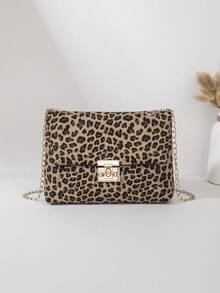 Cute Versatile Leopard Print Shoulder Crossbody Bag, Women's Chain Small Square Bag, Suitable For Various Occasions, With Lining, Metal Lock Closure, Large Capacity - Black - View 1